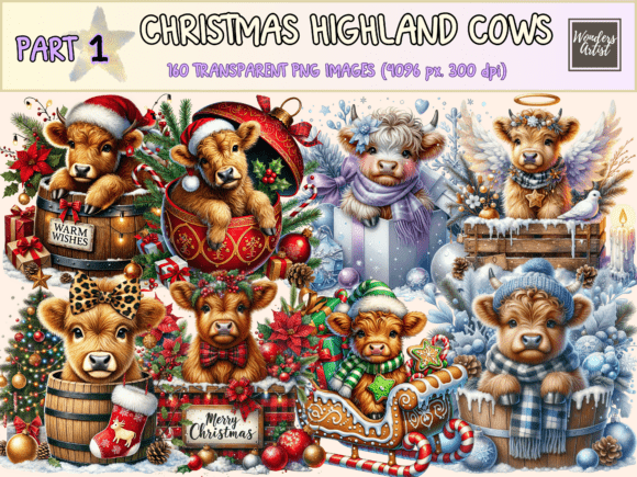 Download Christmas Highland Cows Clipart - Premium Bundle